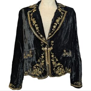 Katherine Barclay Black Velvet Gold Embroidered Jacket Beaded Size 16